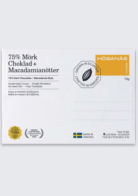 75% Mörk choklad med macadamianötter 70g