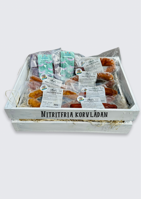 Korvlådan med åtta sorters hantverkskorv utan nitrit 1,7kg